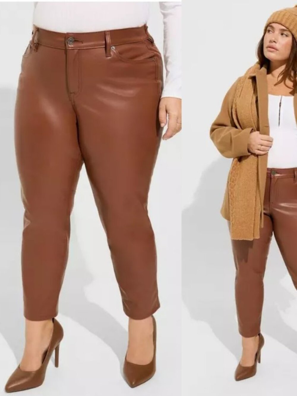 Torrid Brown Faux Leather Pants Mid Rise Skinny Slim Acadamia 26 Short 4X XXXXL